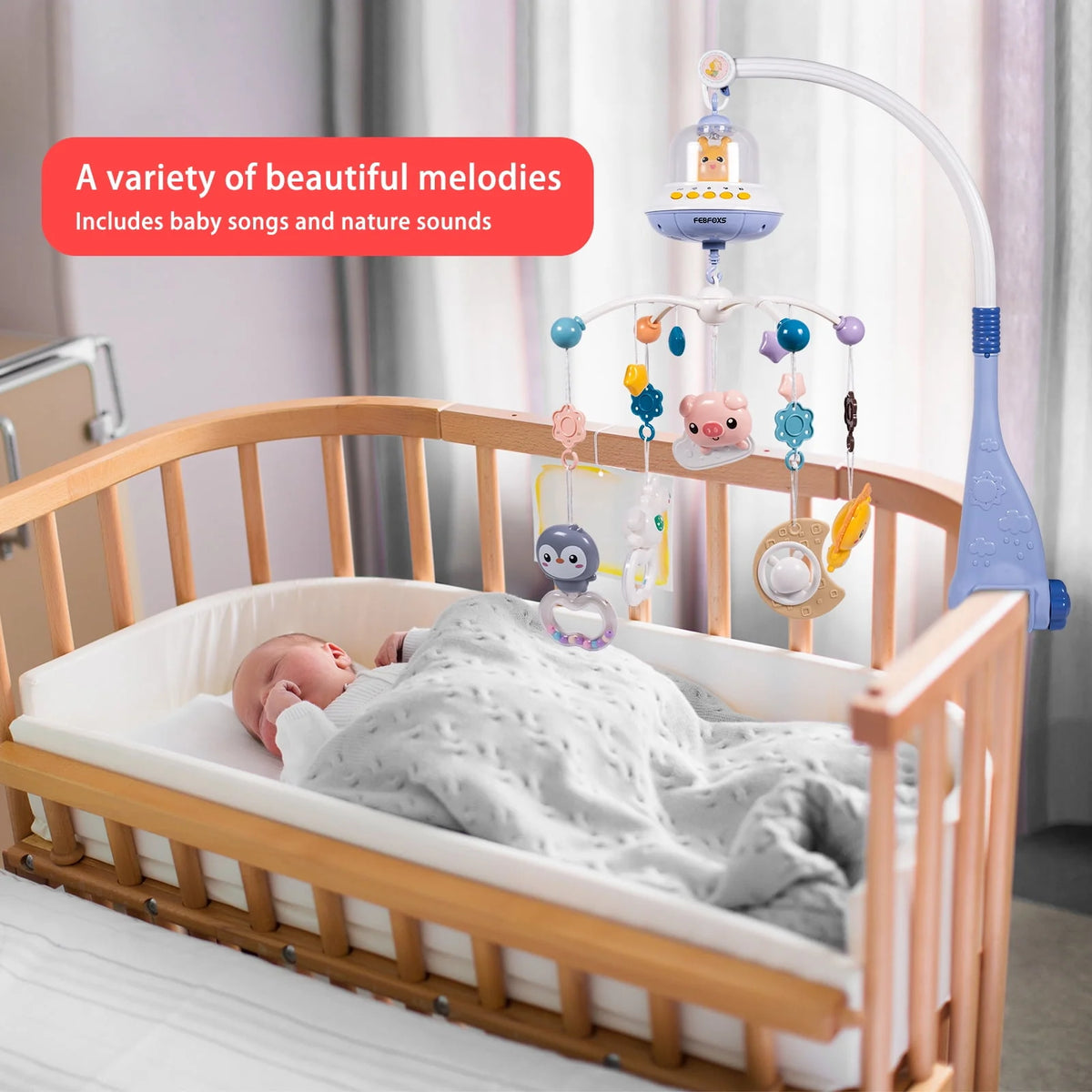Baby Crib Mobile with Music Lights and Remote Control H30254