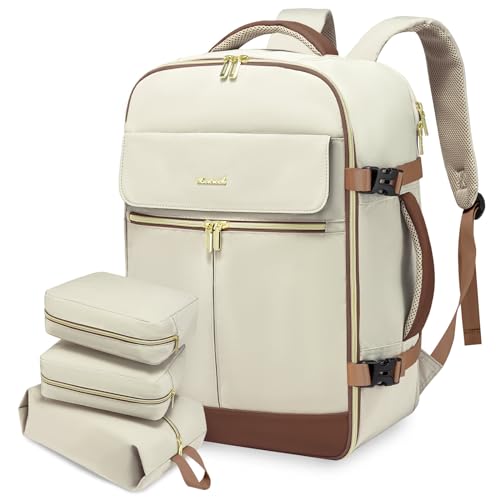 40L Travel Backpack with 3 Packing Cubes, Waterproof 17.3 inch Laptop Backpack, Black-Brown E469