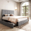 Light Grey Queen Platform Bed Frame with 4 Drawers Storage T1156