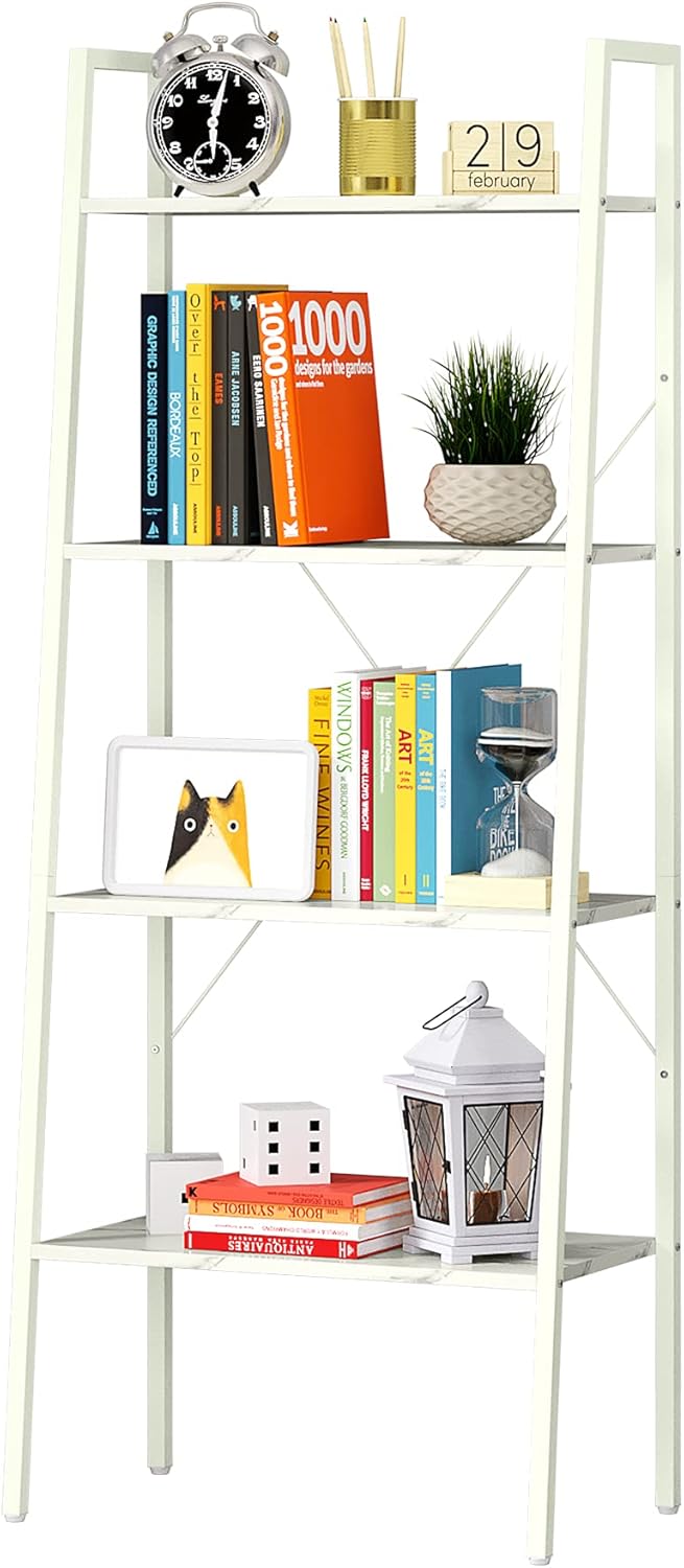 White 4-Tier Ladder Bookshelf E909