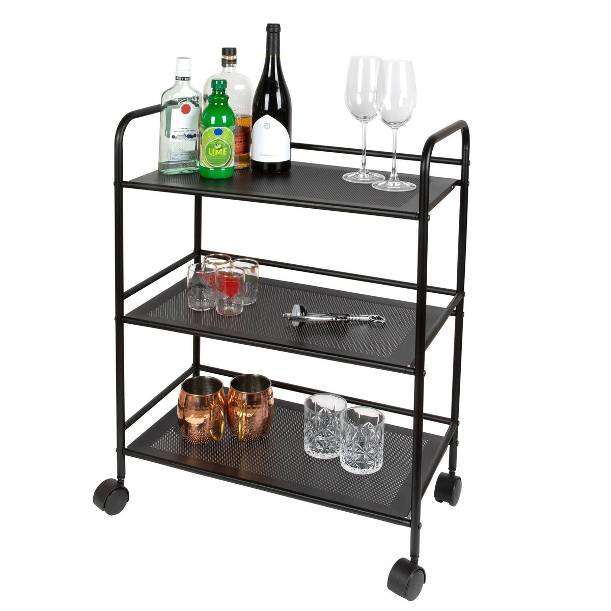 3 Tier Metal Cart with Wheels, Black E979523