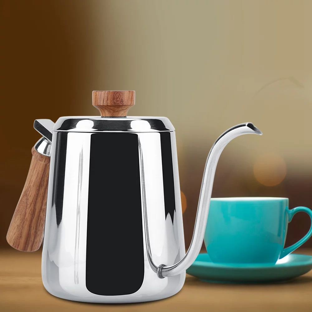 304 Stainless Steel Wooden Handle Drip Coffee Pot P7980