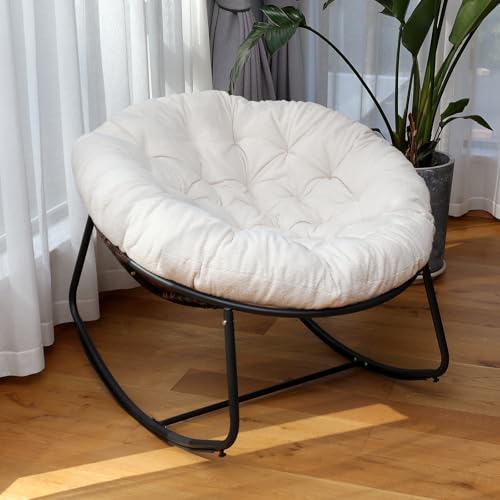 Oversized Wicker Rocking Chair with Beige Cushion O581