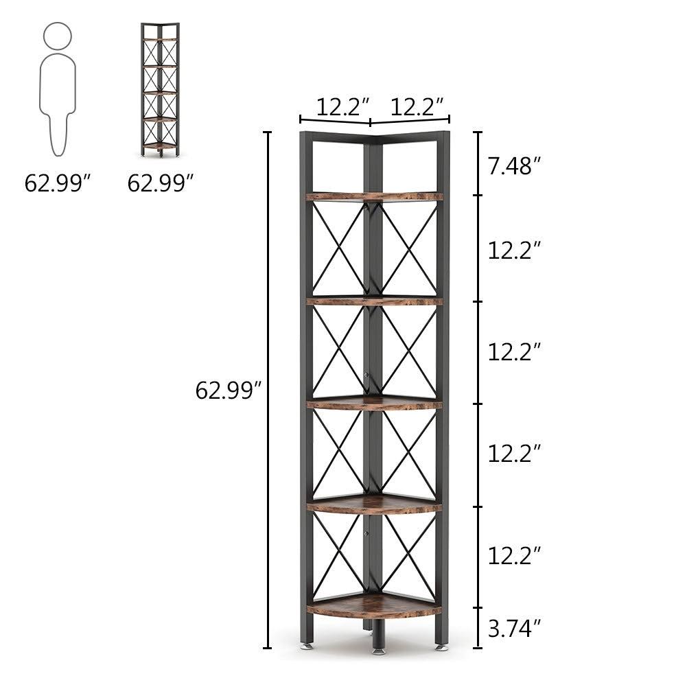 5 Tier Corner Bookshelf Bookcase Brown G844