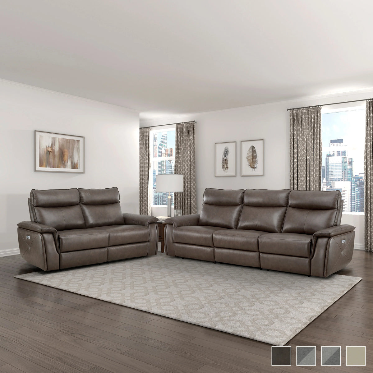 Dark Brown Faux Leather 2-Piece Power Reclining Sofa Set Y431437