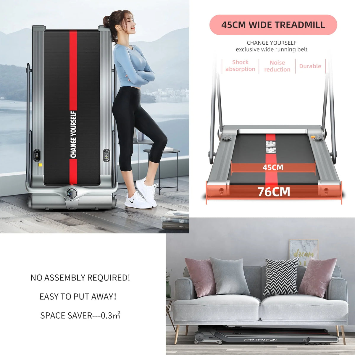 2 in 1 Folding Treadmill with 18 Wide Tread Belt L44395