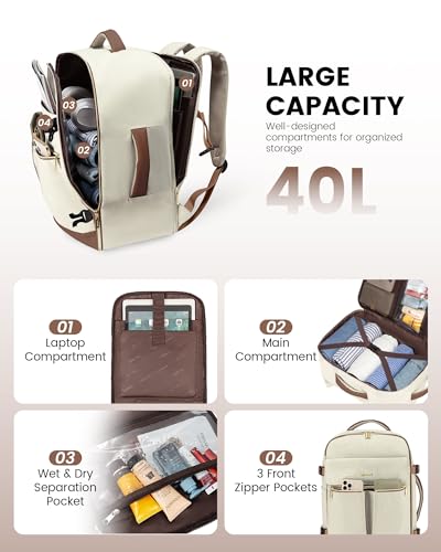 40L Travel Backpack with 3 Packing Cubes, Waterproof 17.3 inch Laptop Backpack, Black-Brown E469