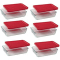 3-Cup Glass Food Storage Dishes with Red Lids (6-Pack) H8274