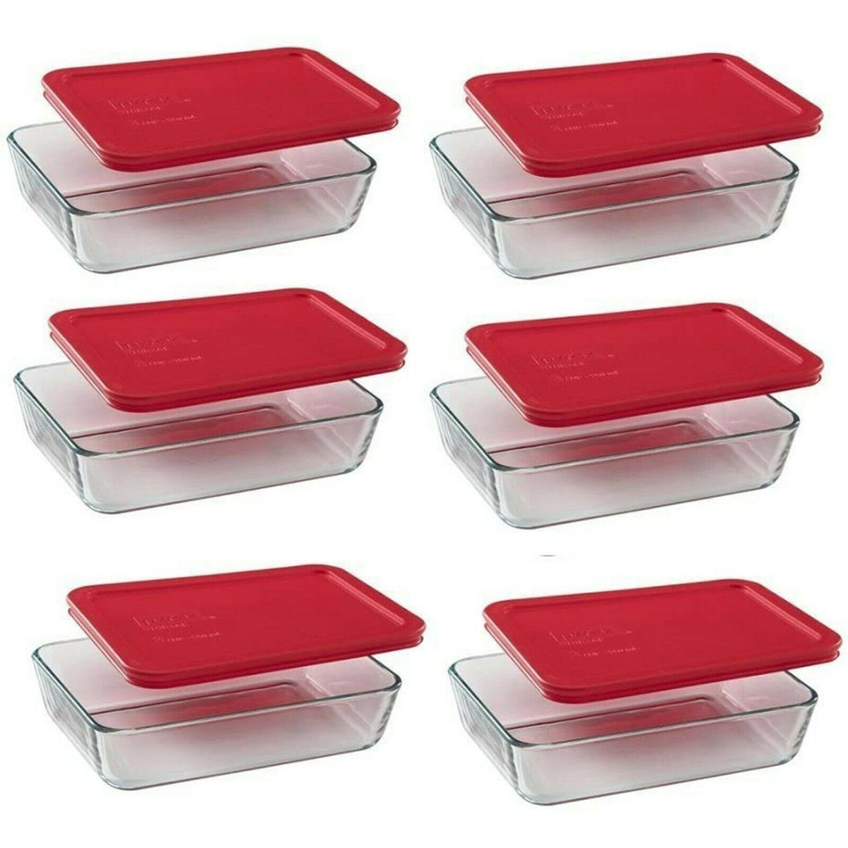 3-Cup Glass Food Storage Dishes with Red Lids (6-Pack) H8274