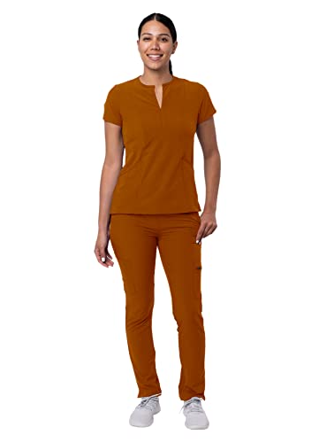 Notched V-Neck Scrub Top & Skinny Cargo Scrub Pants P60000