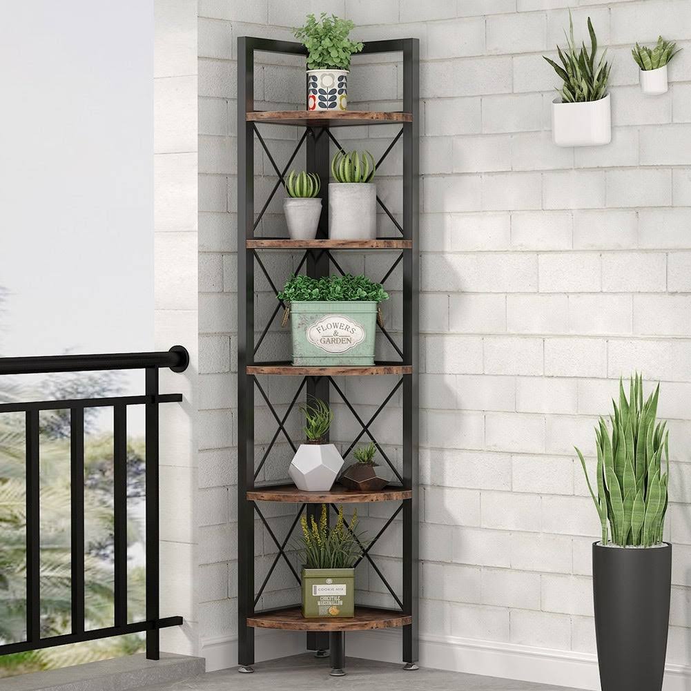 5 Tier Corner Bookshelf Bookcase Brown G844