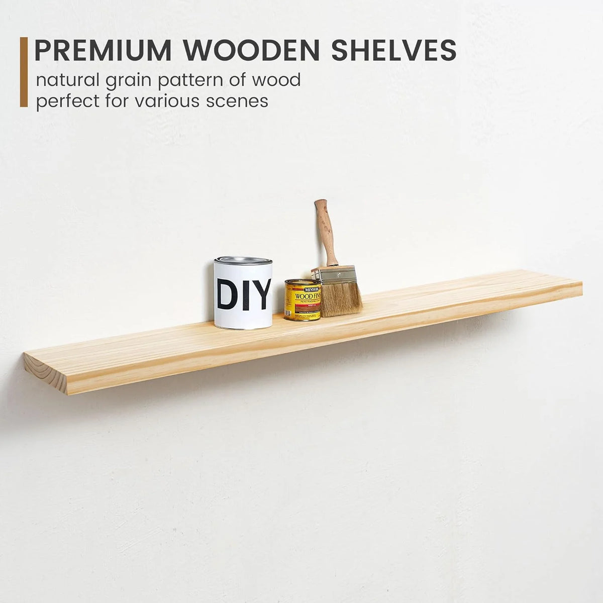 48 Inch Solid Pine Wood Floating Shelf with Metal Bracket A446538