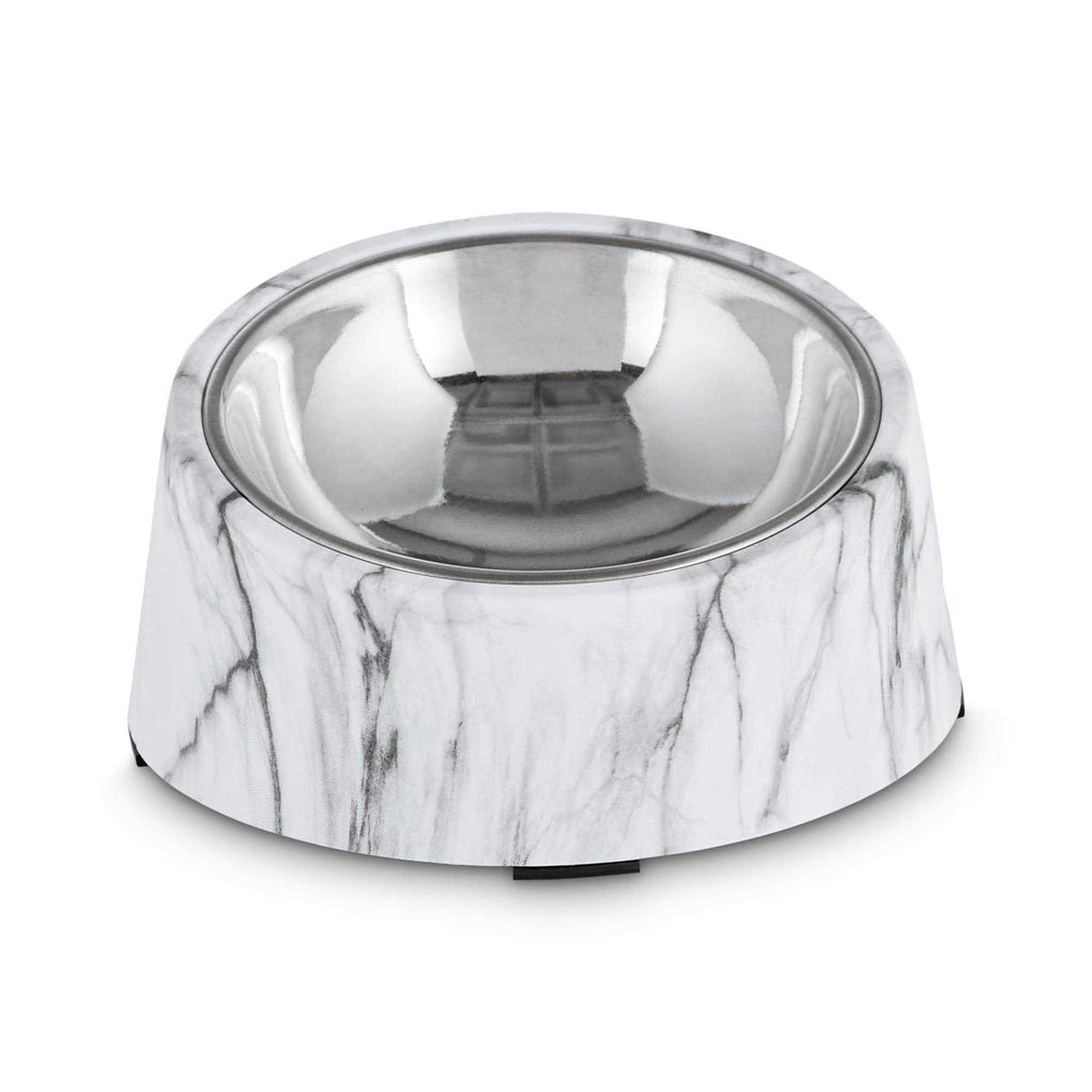 Marble-Print Stainless-Steel Dog Bowl Set R4596