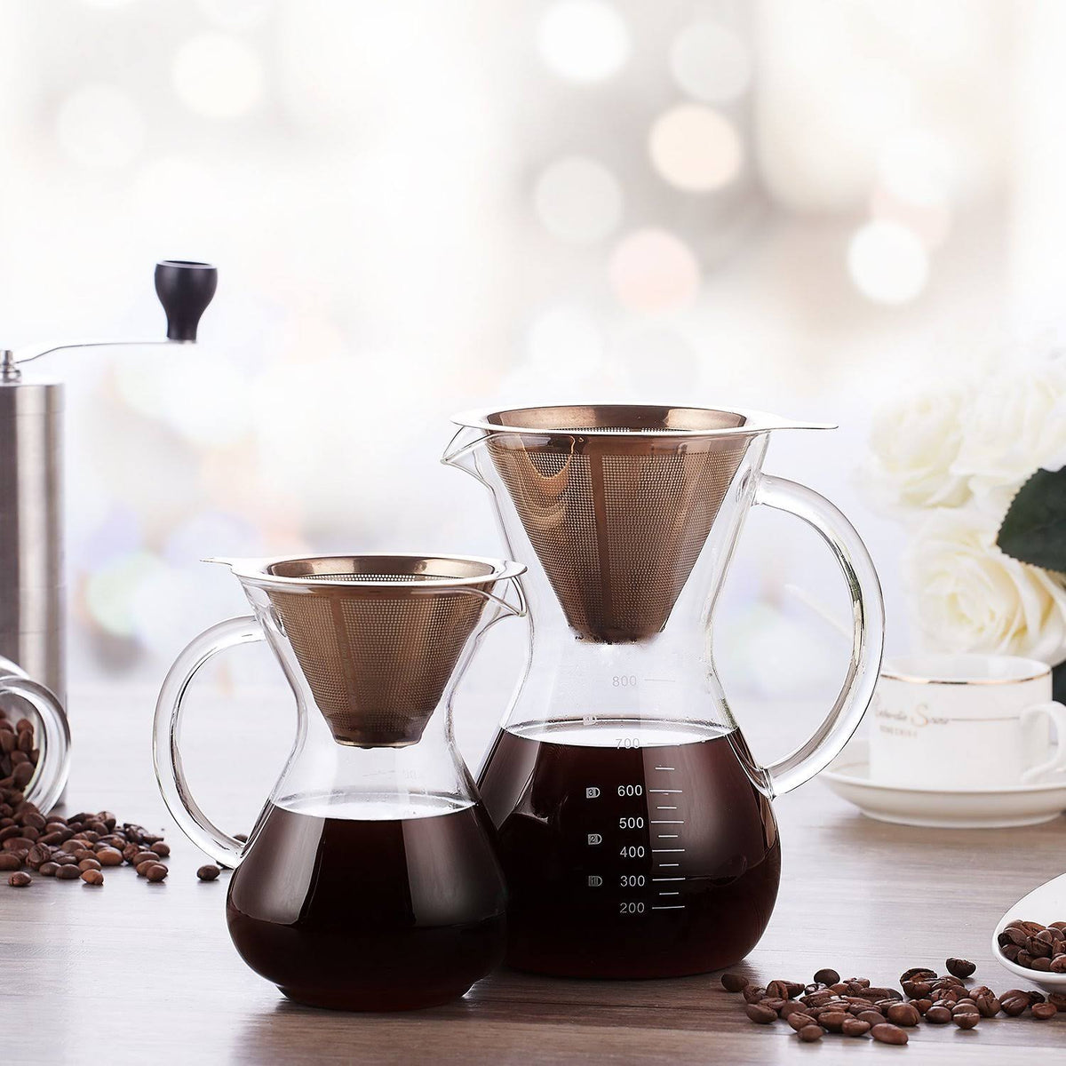 Pour Over Coffee Maker with Stainless Steel Mesh Filter, 27 Ounce, Borosilicate Glass N786
