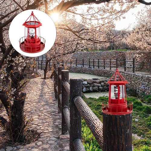 Red Solar Powered Rotating Lighthouse Lamp Y679