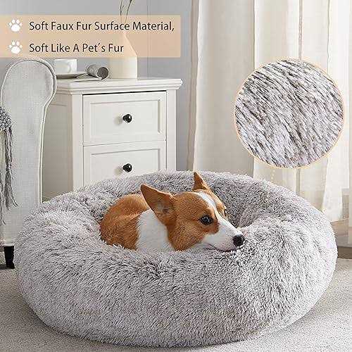 Small Dog Bed Donut Faux Fur Anti-Anxiety Pet Bed L604936