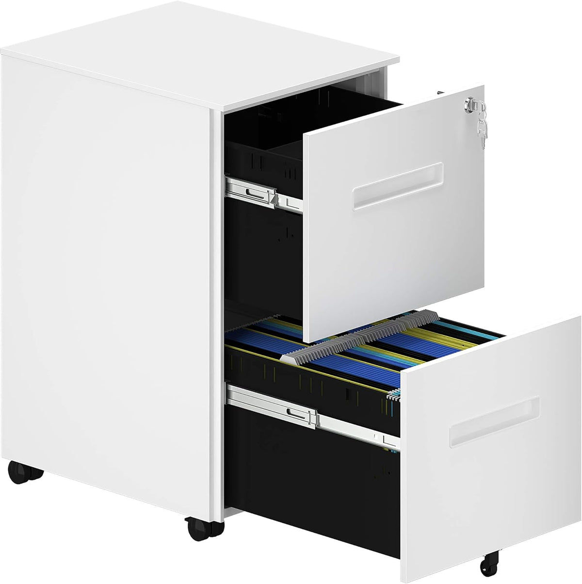 White 2-Drawer Mobile File Cabinet with Lock J620