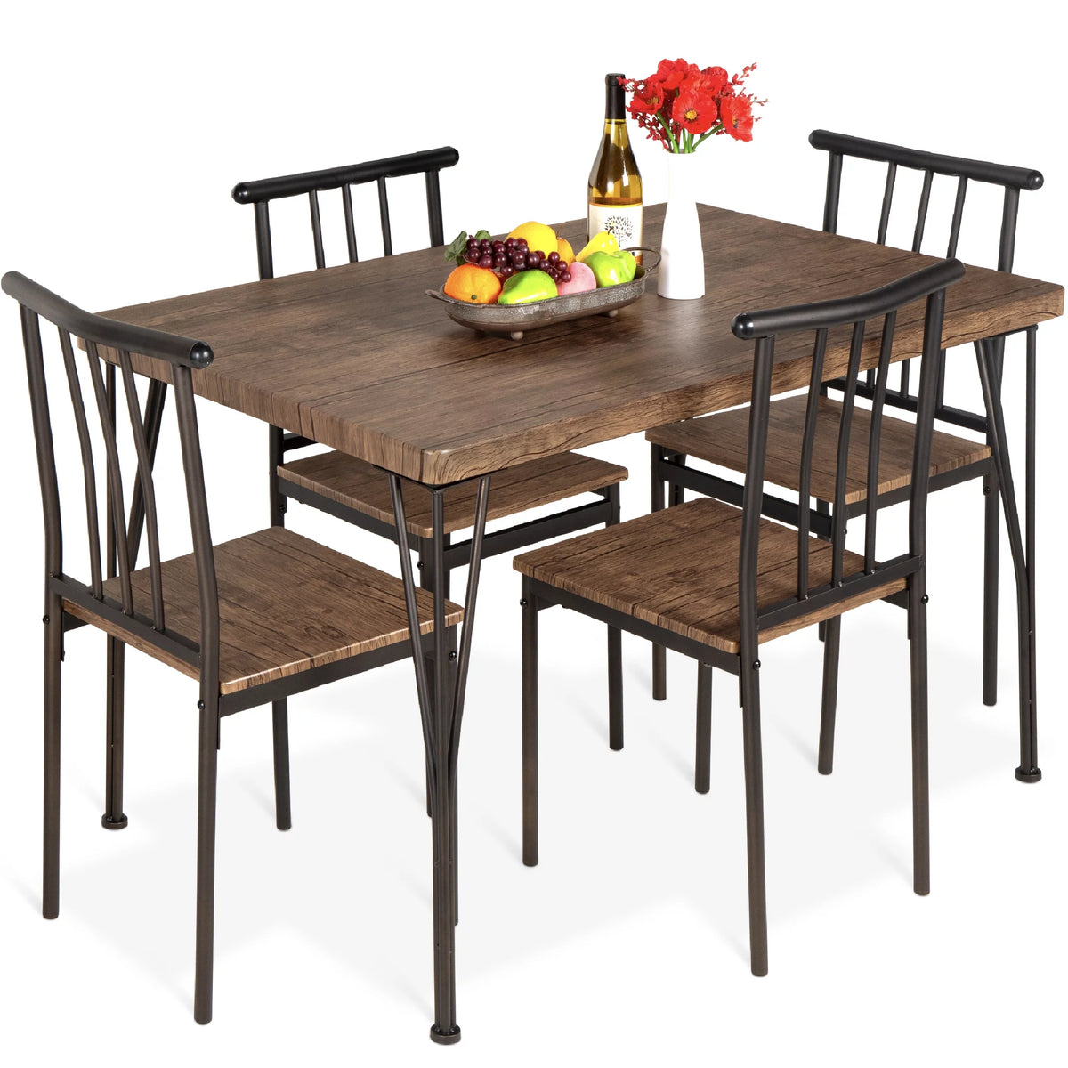 5-Piece Metal Wood Rectangular Dining Table Set with 4 Chairs E79065