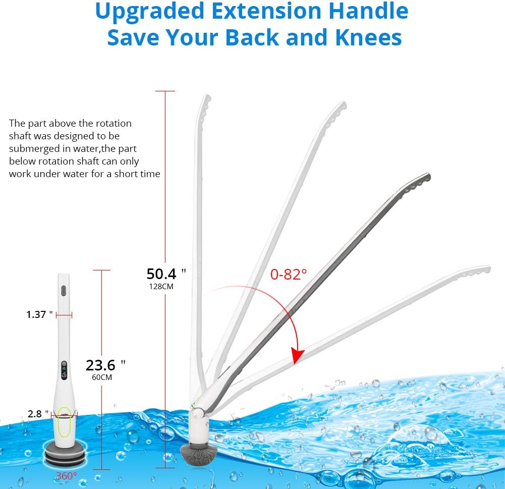 Electric Spin Scrubber with LED Display, Cordless Shower Cleaner with Storage Rack C147