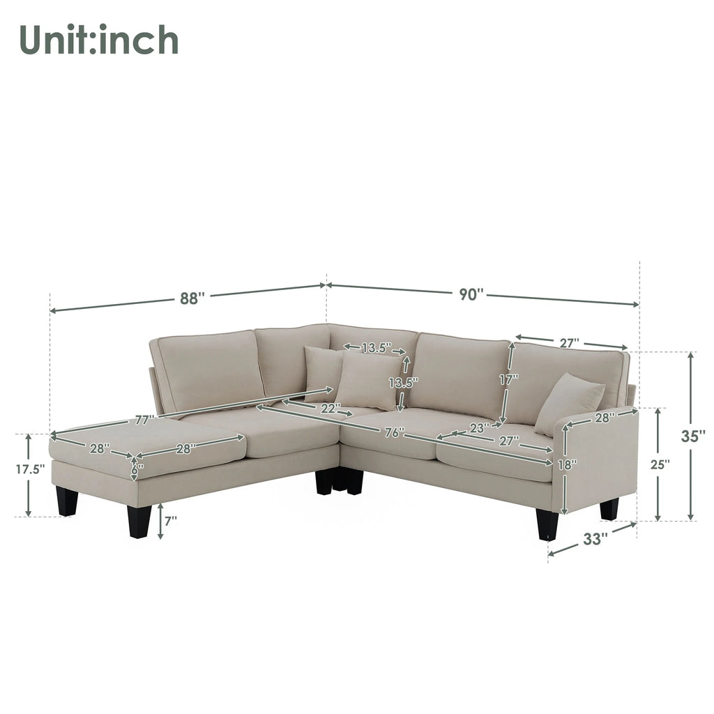 Beige L Shape Sectional Sofa with Recliner U255978