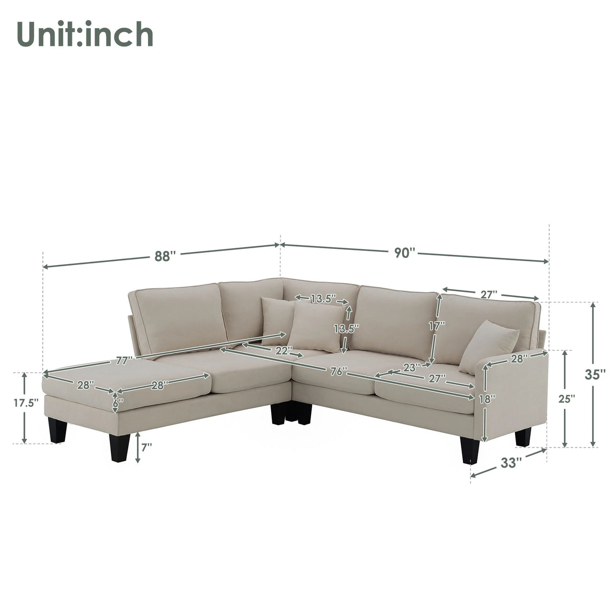 Beige L Shape Sectional Sofa with Recliner U255978