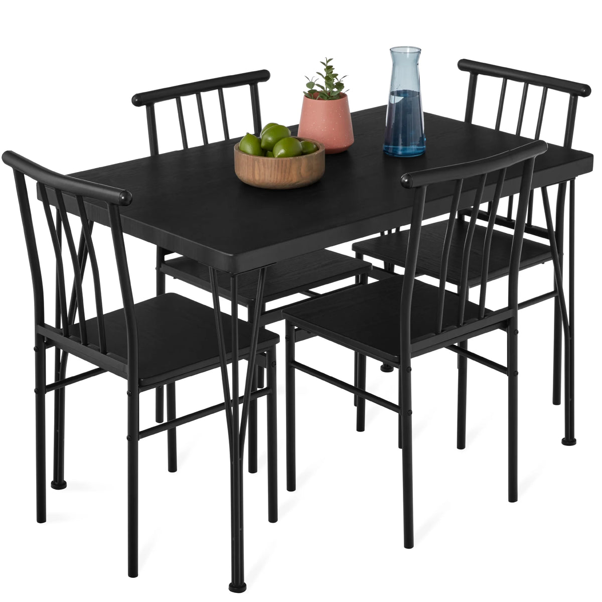 5-Piece Metal Wood Rectangular Dining Table Set with 4 Chairs E79065