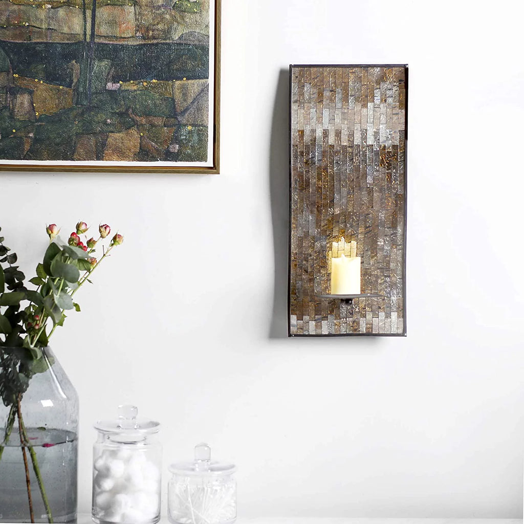 Brown Mosaic Glass Wall Candle Sconces Set Of 2 K57229