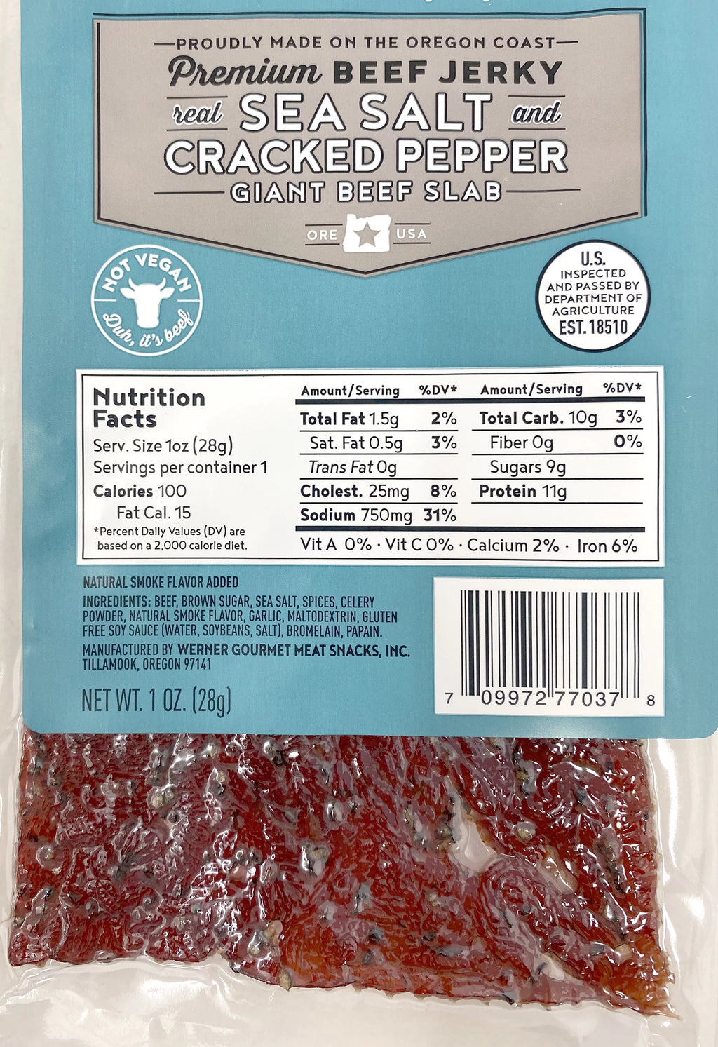 Beef Jerky Pack of 15-1 Ounce Sea Salt & Cracked Pepper W25996