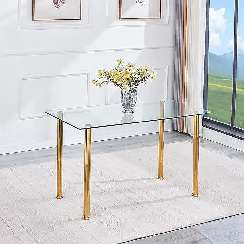 Black Rectangular Glass Dining Table with Metal Frame A223823