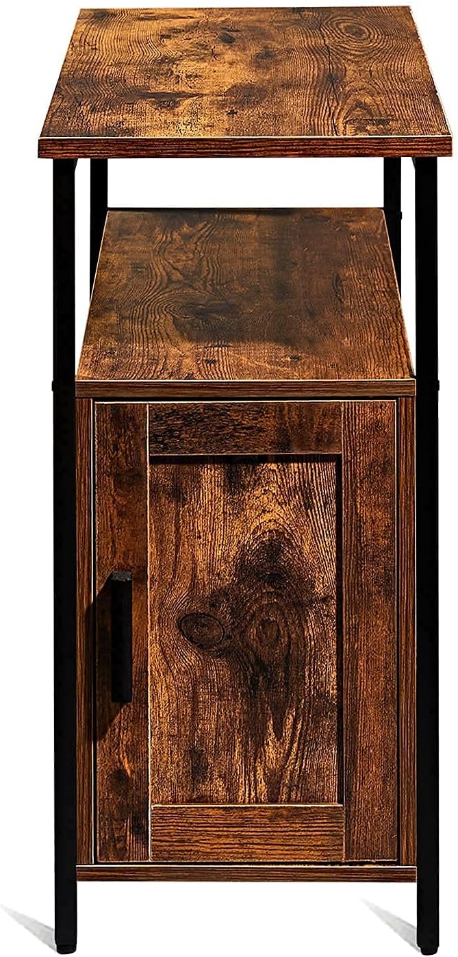 Brown Wooden End Table with Shelf and Storage Cabinet L299
