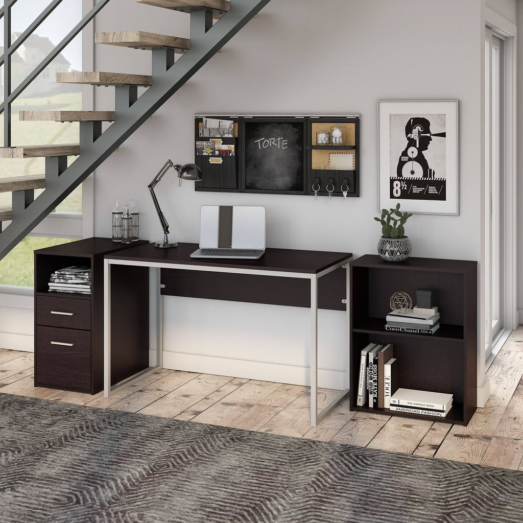 Espresso Oak Computer Desk with File Cabinet and Bookcase C114
