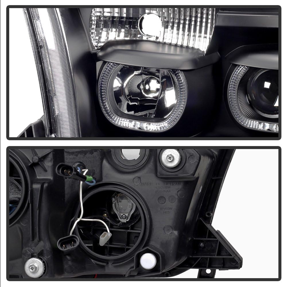 Black LED Projector Headlights Driver + Passenger V423