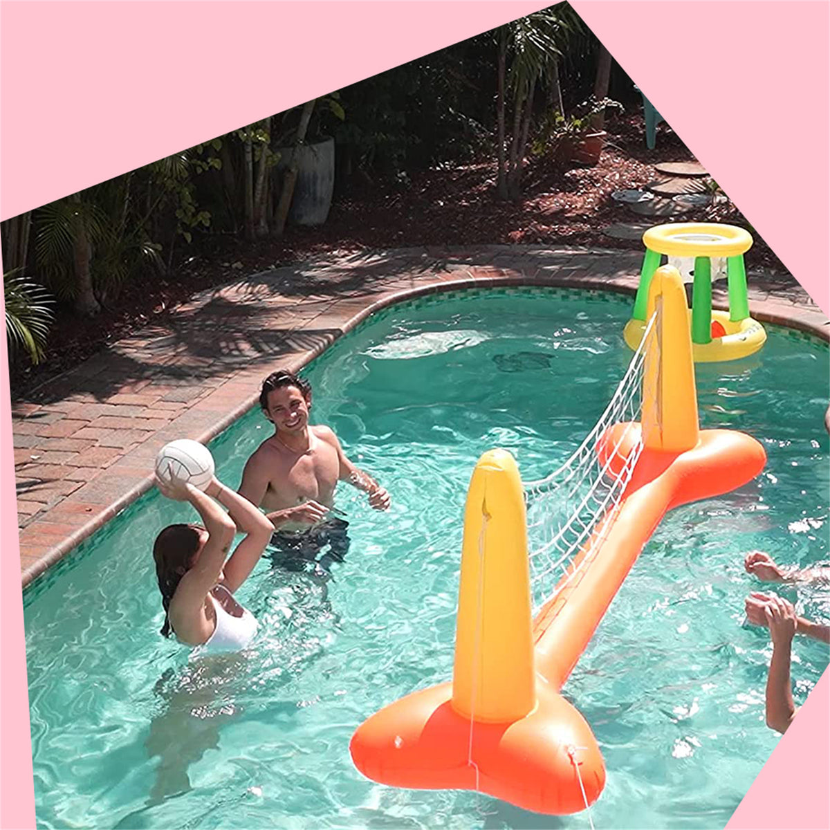 Inflatable Pool Volleyball Set and Pool Basketball Hoop K723