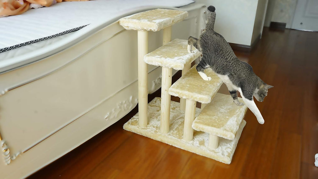 Wooden Pet Stairs 4-Step with Detachable Carpet White Pack of 2 V2122