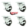 Black Phenolic Wheel Swivel Casters with Brakes Set of 4 X4670