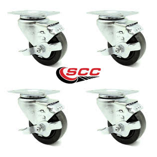 Black Phenolic Wheel Swivel Casters with Brakes Set of 4 X4670