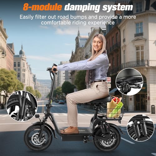 Electric Scooter with Seat, Foldable, 900W Peak Power, 20MPH, 28-Mile Range, Dual Disc Brakes, 330lbs Max Load B5234