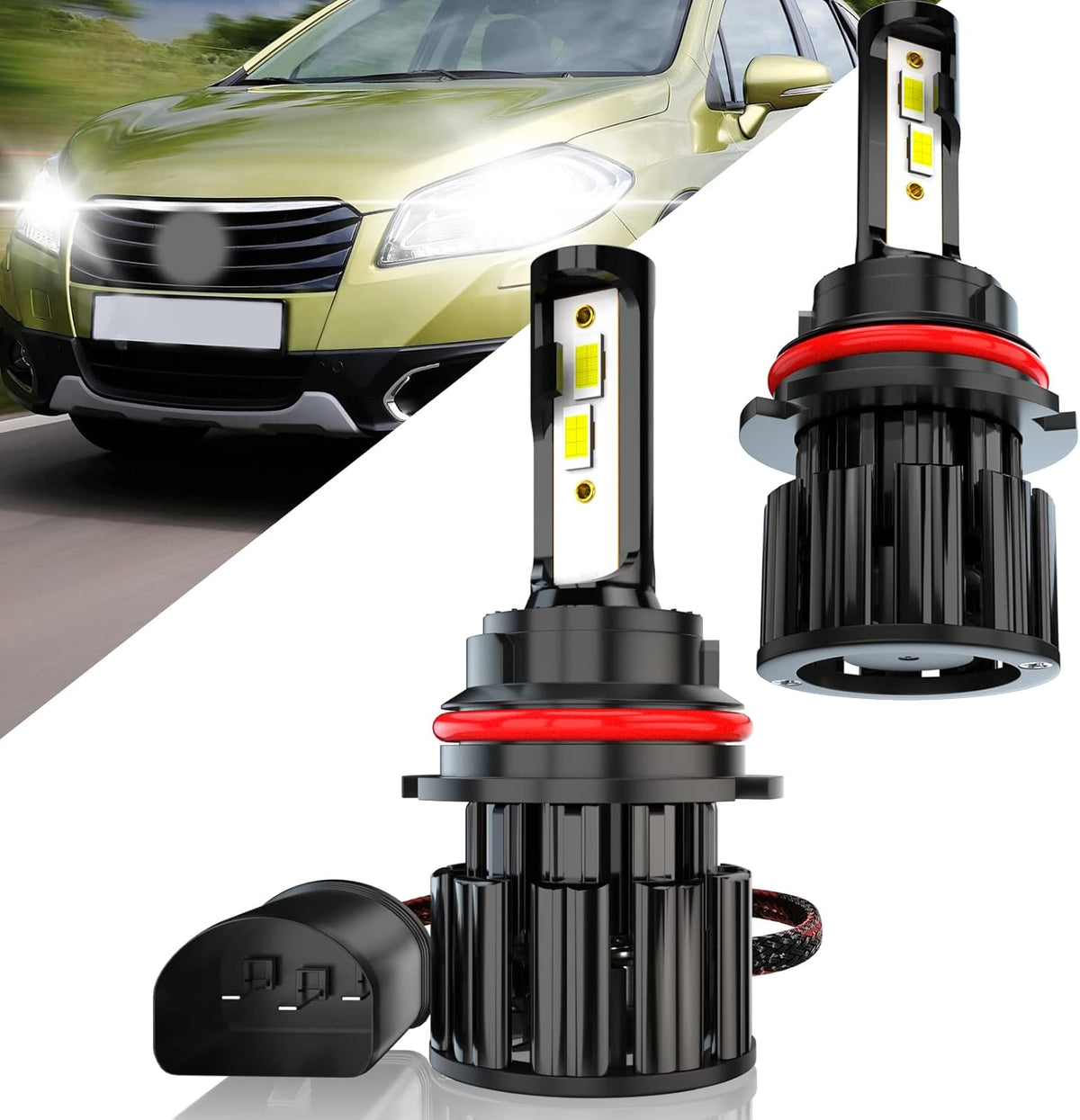 9007 LED Headlight Bulb Kit, 60W 10000LM 6000K Cool White, Pack of 2 R3676