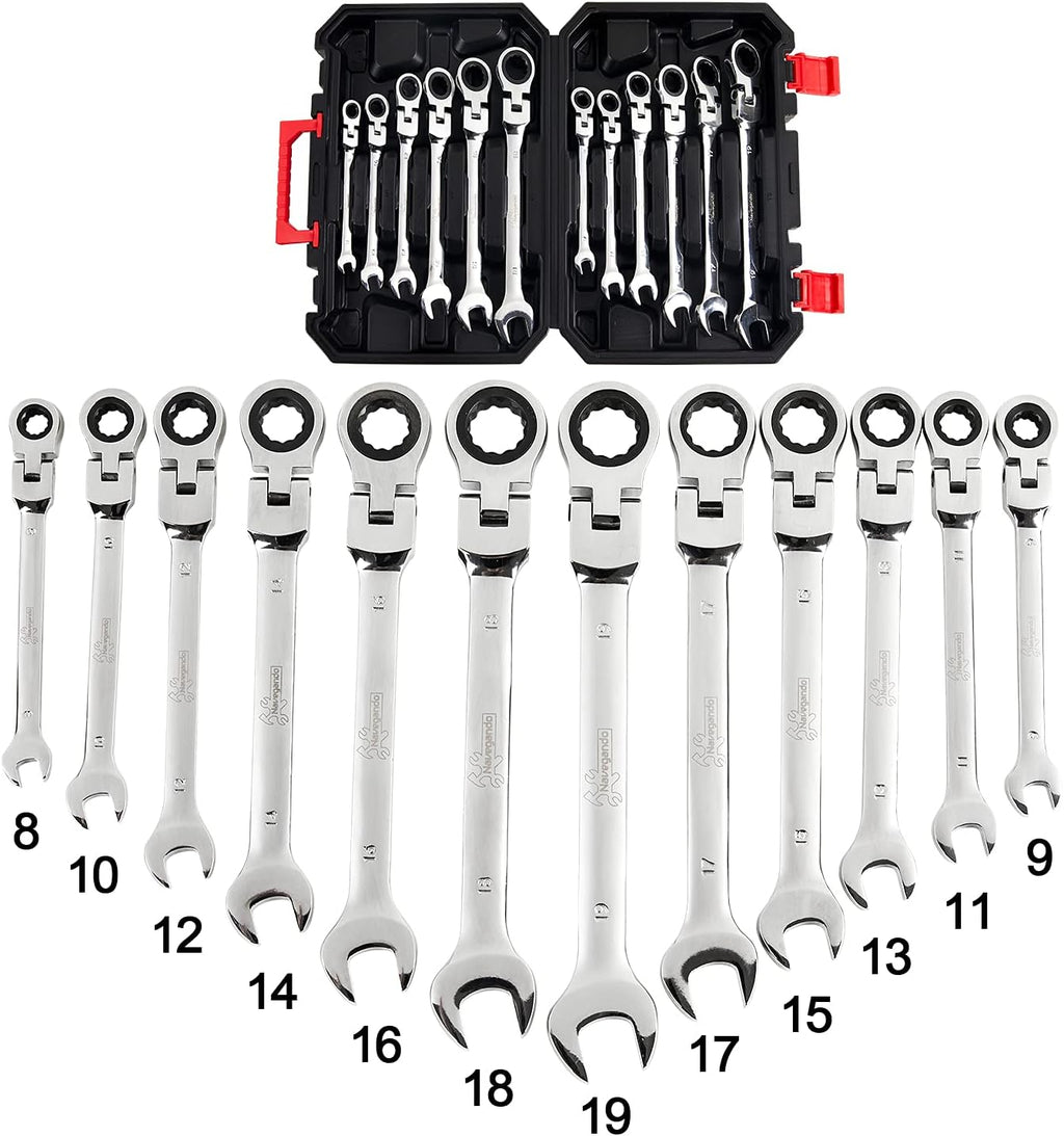 12PCS Metric Combination Ratcheting Wrench Set with Organizer Box H46499