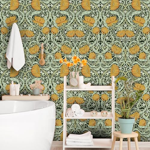 Green Removable Floral Wallpaper 17.7in x 9.8ft M44561