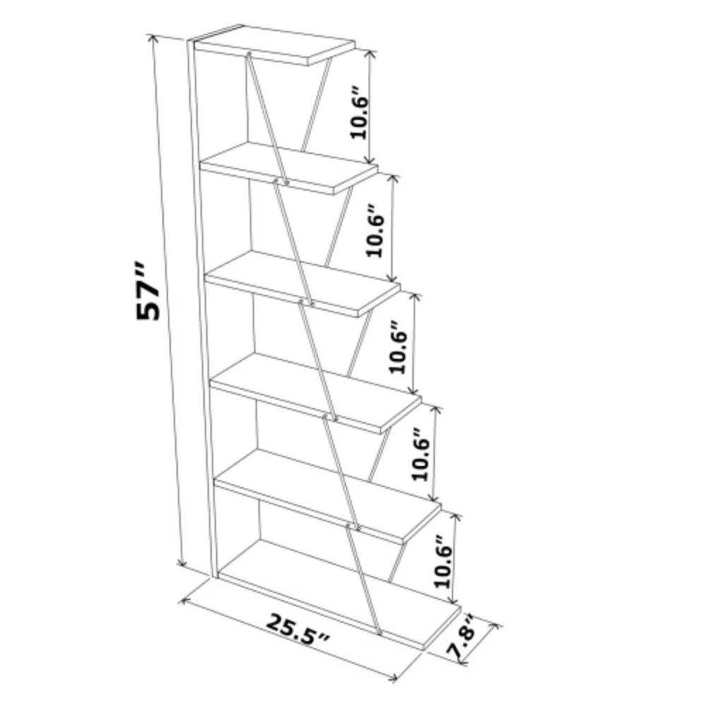 5 Tier White Ladder Bookshelf D759