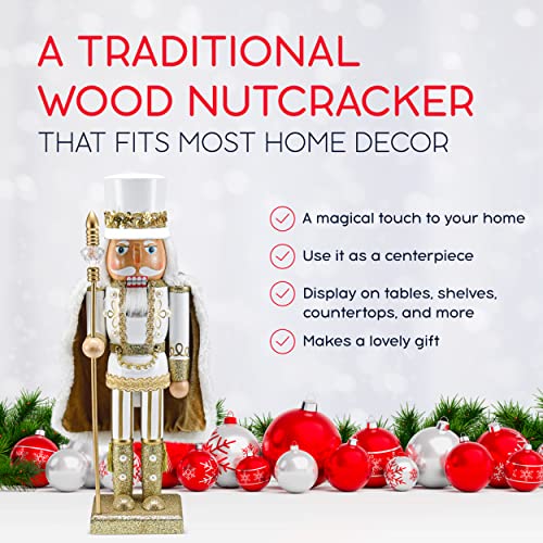 Gold and White Wooden Nutcracker Figure 14" I41881