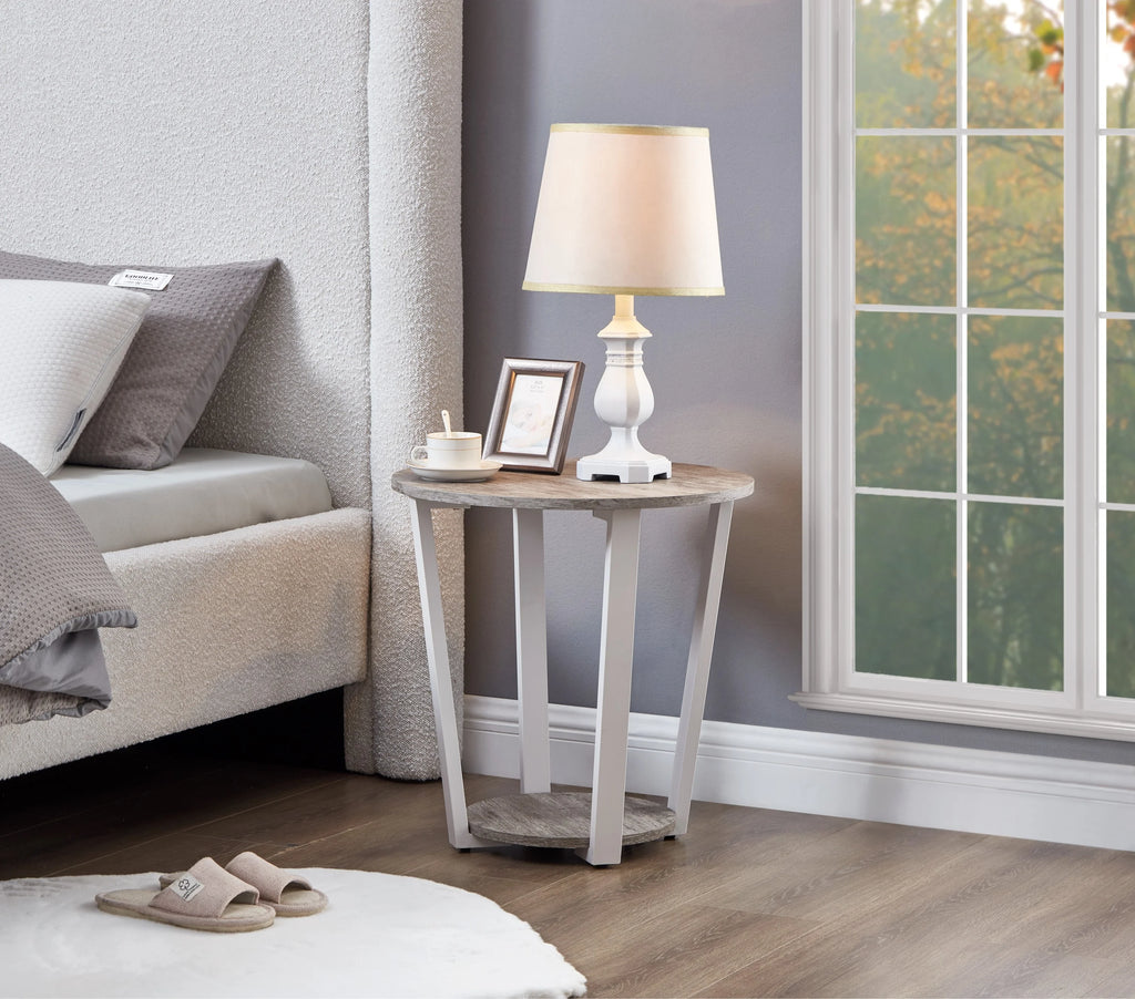 Gray Round End Table with Shelf G6518
