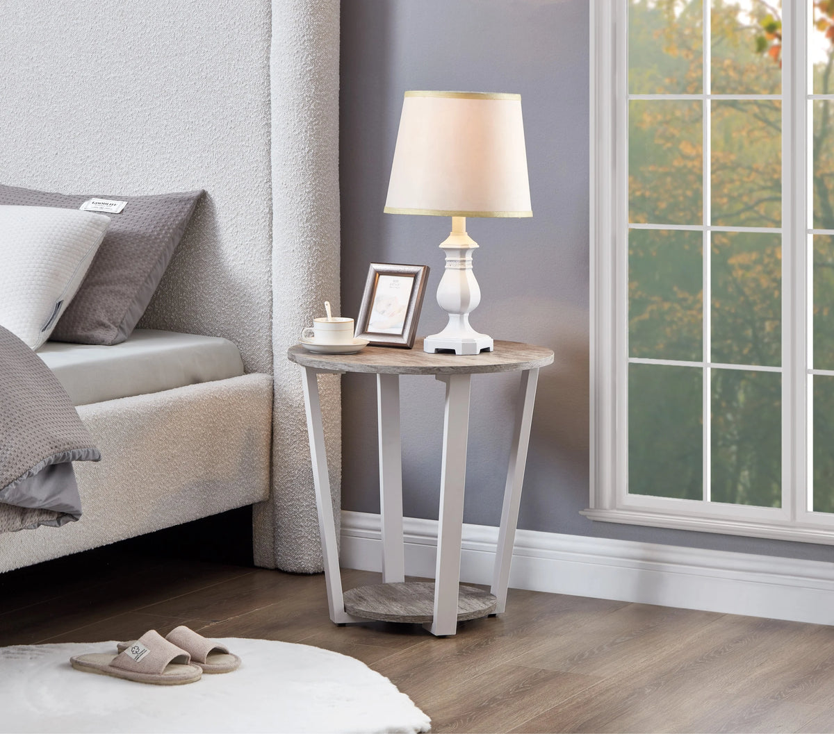 Gray Round End Table with Shelf G6518