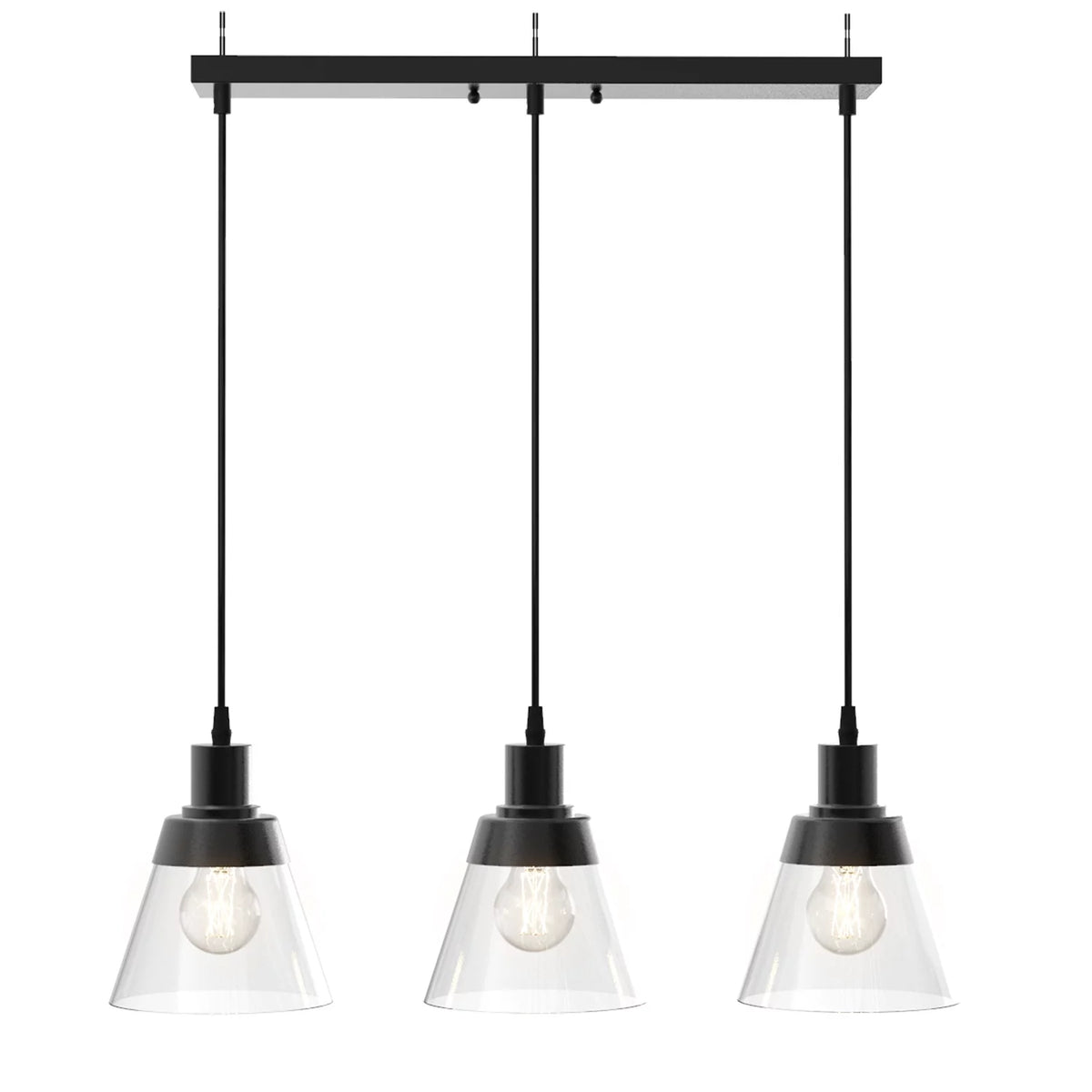 Black Finish Clear Glass 3-Light Island Pendant Light H70187