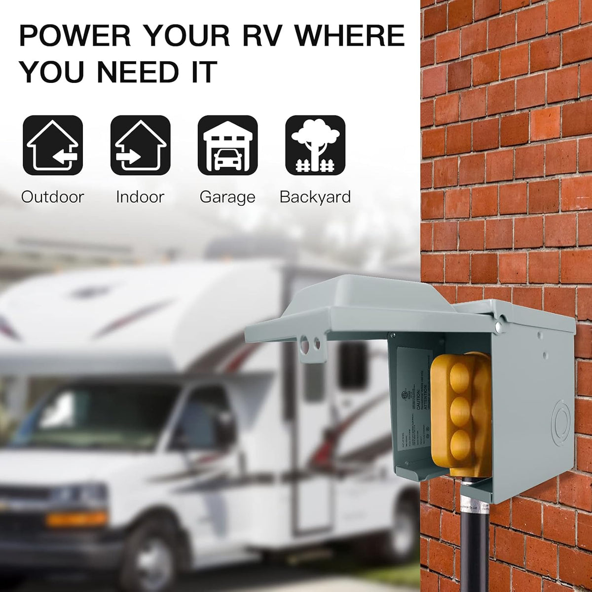 50 Amp 125/250 Volt NEMA 14-50R Weatherproof RV Power Outlet Box L4459