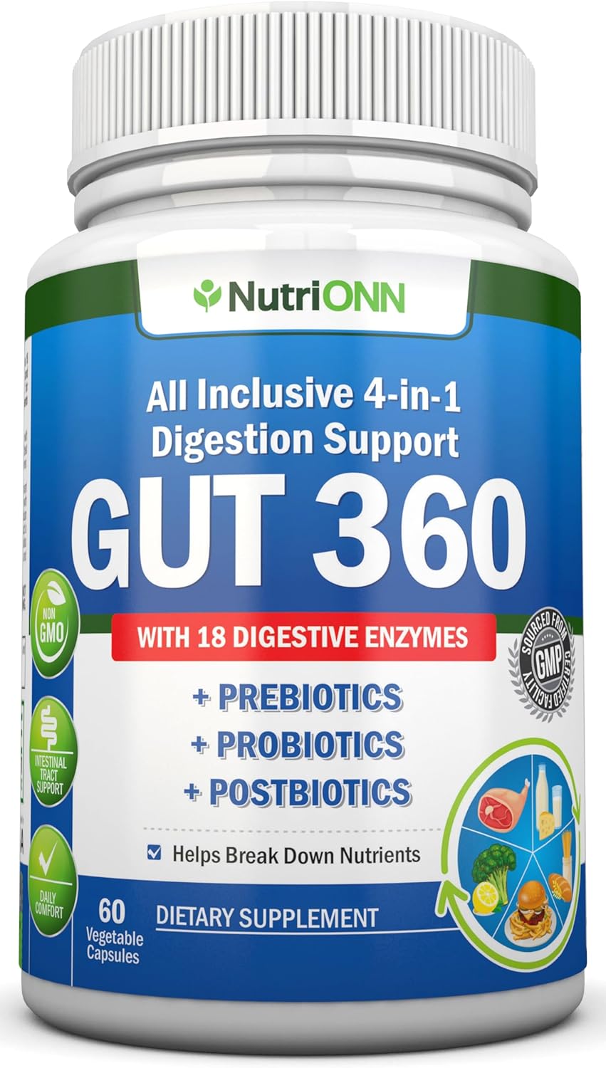 Probiotics, Prebiotics & Postbiotics with 18 Digestive Enzymes - 4-in-1 Complete Gut & Digestive Support Supplement - Non GMO - Vegan V1910