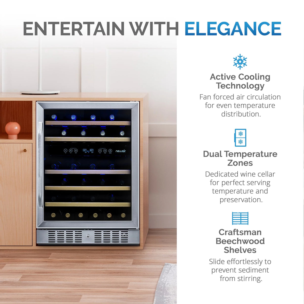 46-Bottle Dual-Zone Stainless Steel Wine Refrigerator H620