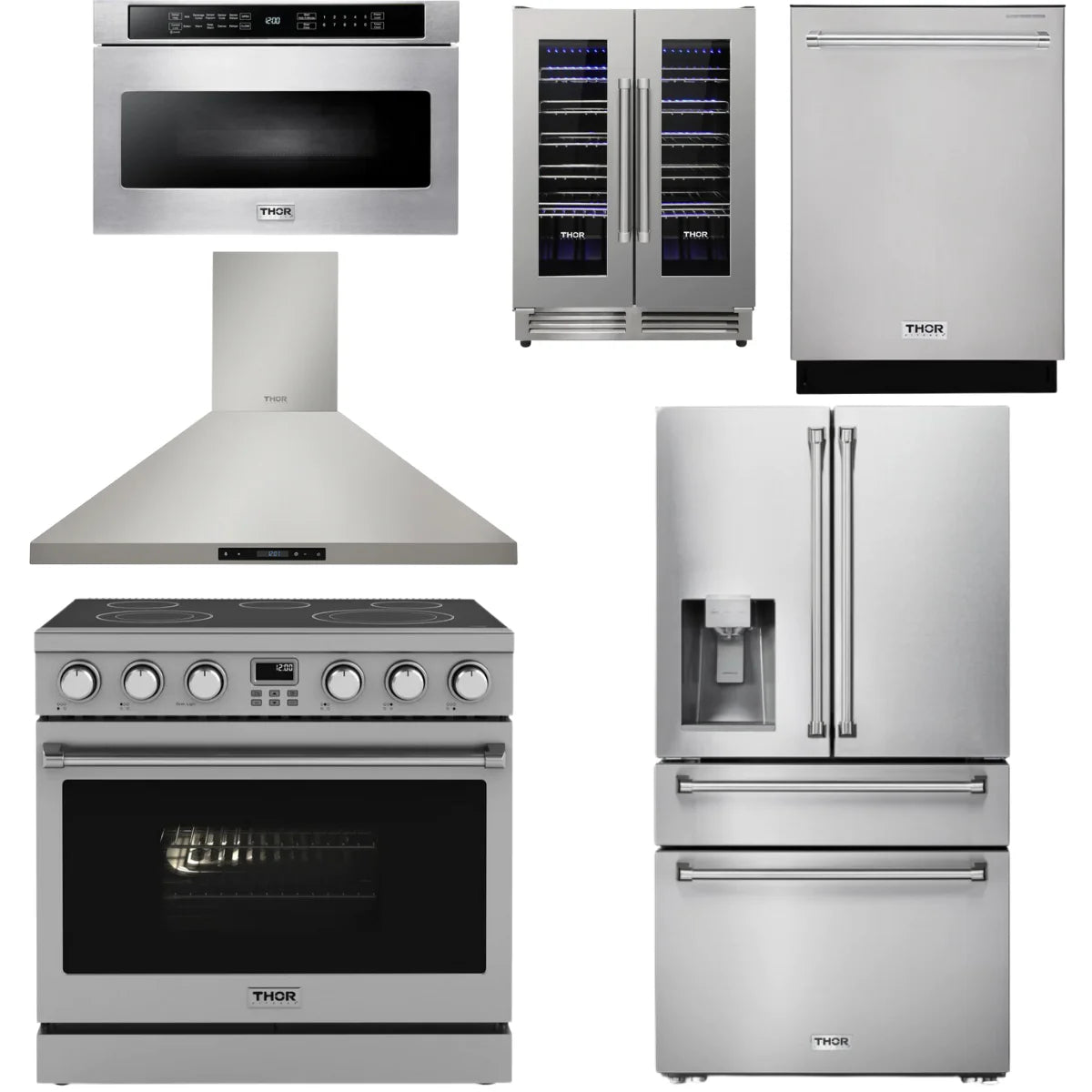 36 Electric Range, Range Hood, Refrigerator, Dishwasher, Microwave and Wine Cooler P22642