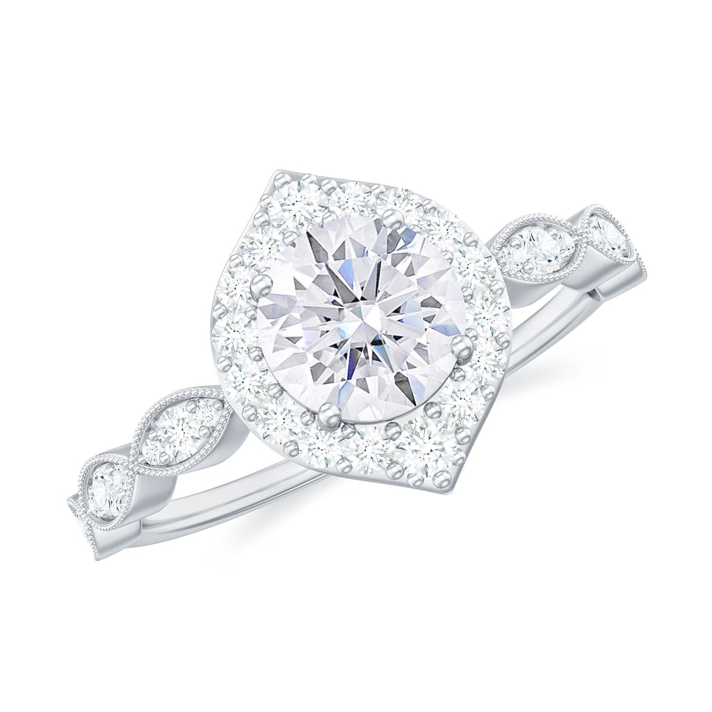 Moissanite Halo Engagement Ring, 925 Sterling Silver, US 4.50 F905579